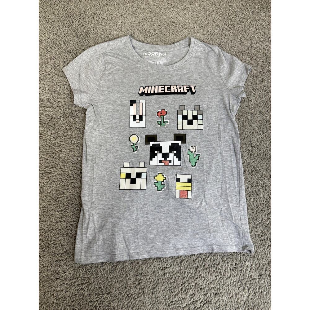 Mojang Minecraft Shirt Girls 14-16 Gray Short Sleeve Panda Tagless Kids